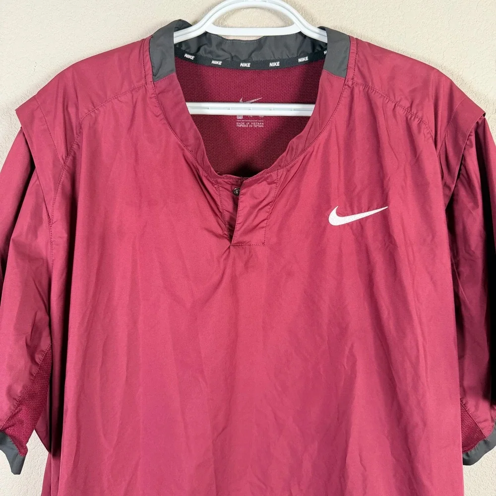 Nike Windshirt Cage Jacket Pullover Mens XXL Red Short Sleeve Ventilated Snaps
